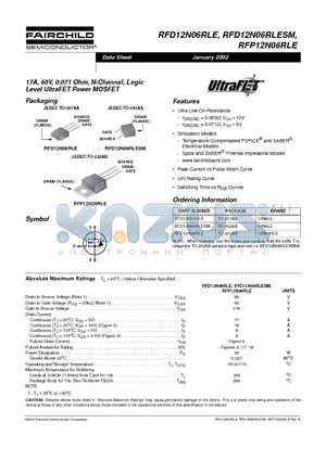 RFD12N06RLESM datasheet - 17A, 60V, 0.071 Ohm, N-Channel, Logic Level UltraFET Power MOSFET