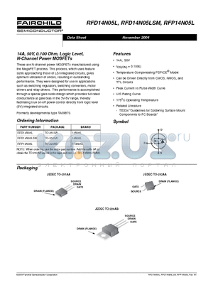 RFD14N05L_04 datasheet - 14A, 50V, 0.100 Ohm, Logic Level, N-Channel Power MOSFETs