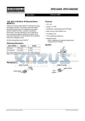 RFD14N05SM9A datasheet - 14A, 50V, 0.100 Ohm, N-Channel Power MOSFETs