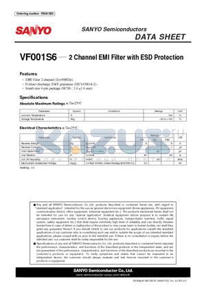 VF001S6 datasheet - 2 Channel EMI Filter with ESD Protection