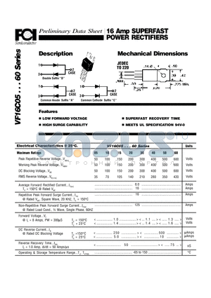VF16C05 datasheet - 16 Amp SUPERFAST POWER RECTIFIERS Mechanical Dimensions