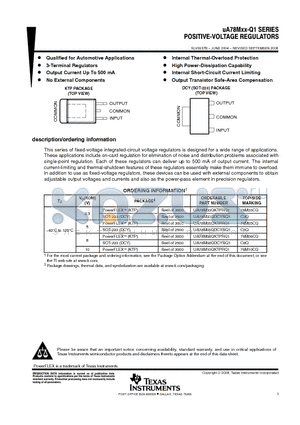 UA78M05QKTPRQ1 datasheet - POSITIVE-VOLTAGE REGULATORS