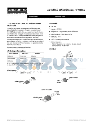 RFD3055 datasheet - 12A, 60V, 0.150 Ohm, N-Channel Power MOSFETs