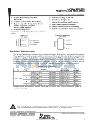 UA78M05QDCYRG4Q1 datasheet - POSITIVE-VOLTAGE REGULATORS