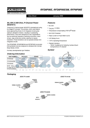 RFD8P06E datasheet - 8A, 60V, 0.300 Ohm, P-Channel Power MOSFETs