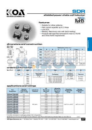 SDR0603TTEB1R5M datasheet - shielded power choke coil inductor