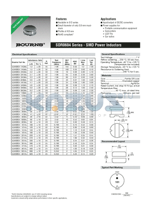 SDR0604-100ML datasheet - SMD Power Inductors