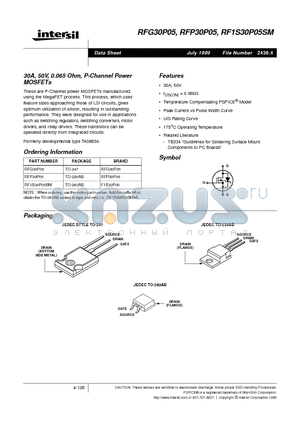 RFG30P05 datasheet - 30A, 50V, 0.065 Ohm, P-Channel Power MOSFETs