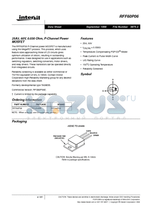 RFF60P06 datasheet - 25A, 60V, 0.030 Ohm, P-Channel Power MOSFET