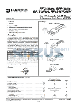 RFG45N06 datasheet - 45A, 60V, Avalanche Rated N-Channel Enhancement-Mode Power MOSFETs