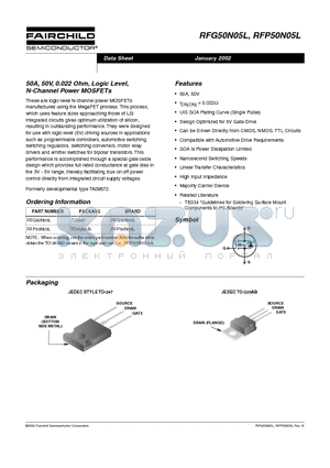 RFG50N05L datasheet - 50A, 50V, 0.022 Ohm, Logic Level, N-Channel Power MOSFETs