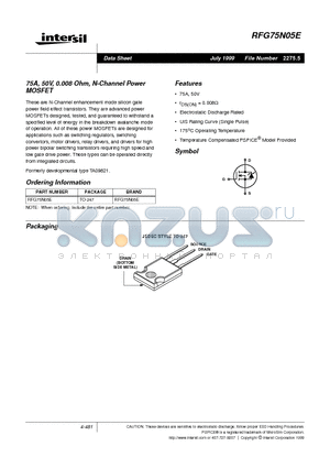 RFG75N05E datasheet - 75A, 50V, 0.008 Ohm, N-Channel Power MOSFET