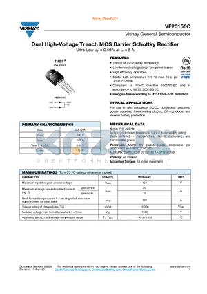 VF20150C datasheet - Dual High-Voltage Trench MOS Barrier Schottky Rectifier