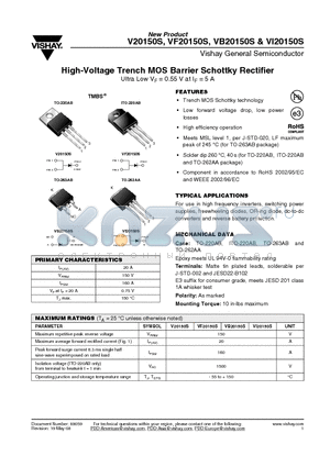 VF20150S datasheet - High-Voltage Trench MOS Barrier Schottky Rectifier Ultra Low VF = 0.55 V at IF = 5 A