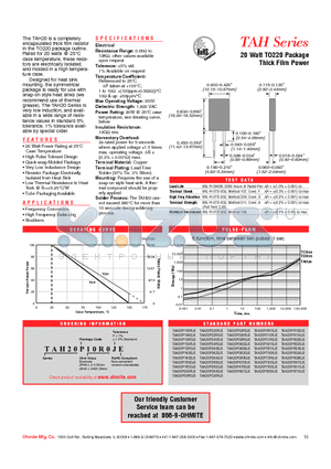 TAH20P200RJE datasheet - 20 Watt TO220 Package Thick Film Power