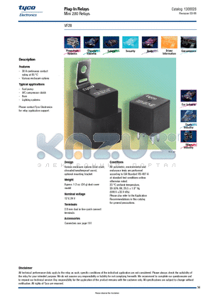 VF28 datasheet - Plug-In Relays Mini 280 Relays