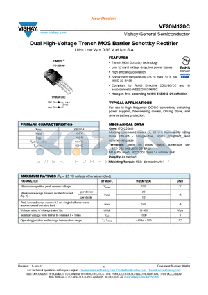 VF20M120C-M3/4W datasheet - Dual High-Voltage Trench MOS Barrier Schottky Rectifier