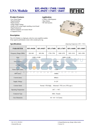 RFL-0945R datasheet - LNA Module