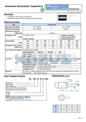 RFL160V101MTR16X25 datasheet - Aluminum Electrolytic Capacitors