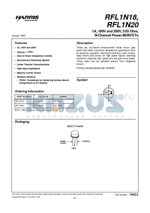 RFL1N18 datasheet - 1A, 180V and 200V, 3.65 Ohm, N-Channel Power MOSFETs