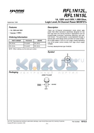 RFL1N15L datasheet - 1A, 120V and 150V, 1.900 Ohm, Logic Level, N-Channel Power MOSFETs