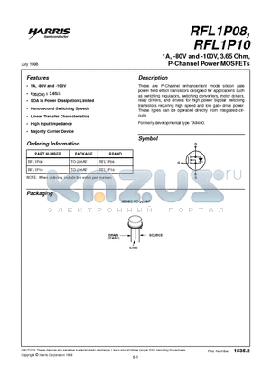 RFL1P08 datasheet - 1A, -80V and -100V, 3.65 Ohm, P-Channel Power MOSFETs