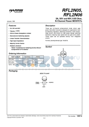 RFL2N05 datasheet - 2A, 50V and 60V, 0.95 Ohm, N-Channel Power MOSFETs