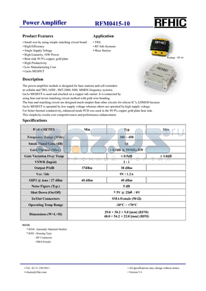 RFM0415-10 datasheet - Power Amplifier