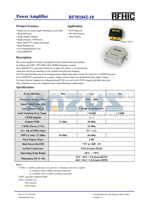 RFM1842-10 datasheet - Power Amplifier
