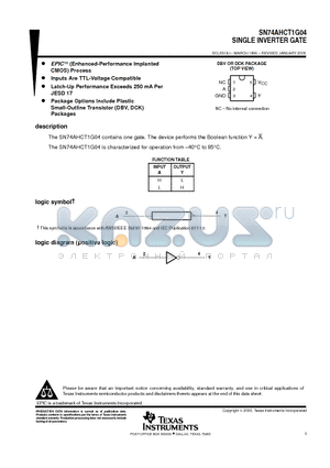 SN74AHCT1G04 datasheet - SINGLE INVERTER GATE