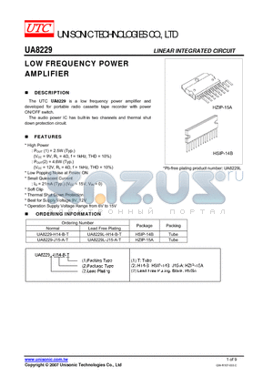 UA8229L-H14-B-T datasheet - LOW FREQUENCY POWER AMPLIFIER