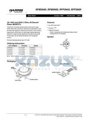 RFM3N45 datasheet - 3A, 450V and 500V, 3 Ohm, N-Channel Power MOSFETs