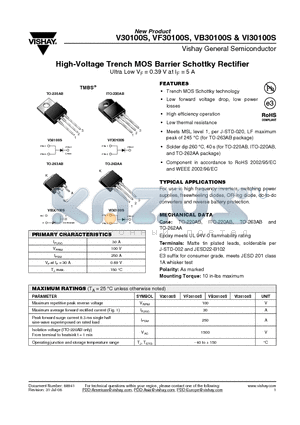 VF30100S datasheet - High-Voltage Trench MOS Barrier Schottky Rectifier Ultra Low VF = 0.39 V at IF = 5 A