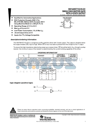 SN74AHCT1G125-Q1 datasheet - SINGLE BUS BUFFER GATE WITH 3-STATE OUTPUT