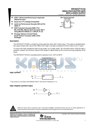 SN74AHCT1G126 datasheet - SINGLE BUS BUFFER GATE WITH 3-STATE OUTPUT