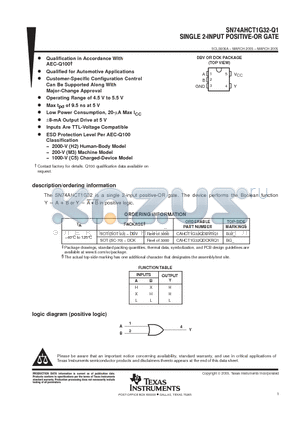 SN74AHCT1G32-Q1 datasheet - SINGLE 2-INPUT POSITIVE-OR GATE