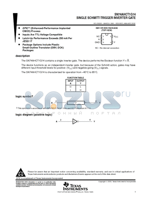 SN74AHCT1G14 datasheet - SINGLE SCHMITT-TRIGGER INVERTER GATE