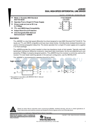 UA9638CD datasheet - DUAL HIGH-SPEED DIFFERENTIAL LINE DRIVER
