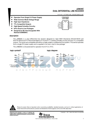 UA9639CP datasheet - DUAL DIFFERENTIAL LINE RECEIVER