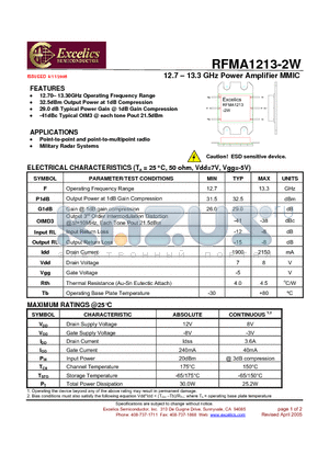 RFMA1213-2W datasheet - 12.7 - 13.3 GHz Power Amplifier MMIC