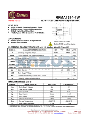 RFMA1314-1W datasheet - 13.75 - 14.50 GHz Power Amplifier MMIC