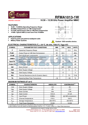 RFMA1013-1W datasheet - 10.30 - 13.30 GHz Power Amplifier MMIC