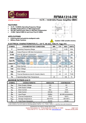 RFMA1314-2W datasheet - 13.75 - 14.50 GHz Power Amplifier MMIC
