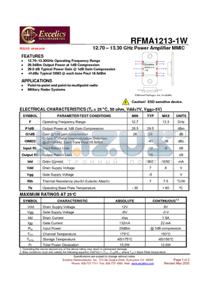 RFMA1213-1W datasheet - 12.70 - 13.30 GHz Power Amplifier MMIC