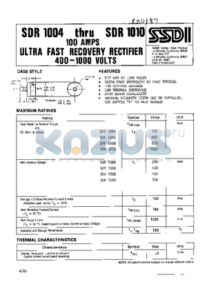 SDR1004 datasheet - 100 amps ultra fast recovery rectifier 400-1000 volts