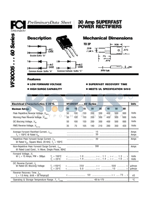 VF30C10 datasheet - 30 Amp SUPERFAST POWER RECTIFIERS Mechanical Dimensions