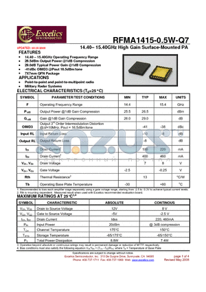 RFMA1415-0.5W-Q7 datasheet - 14.40- 15.40GHz High Gain Surface-Mounted PA