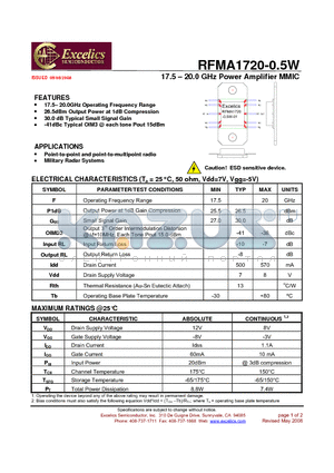 RFMA1720-0.5W datasheet - 17.5 - 20.0 GHz Power Amplifier MMIC