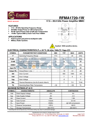 RFMA1720-1W datasheet - 17.5 - 20.0 GHz Power Amplifier MMIC