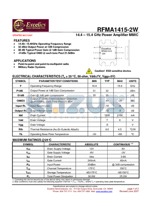RFMA1415-2W datasheet - 14.4 - 15.4 GHz Power Amplifier MMIC
